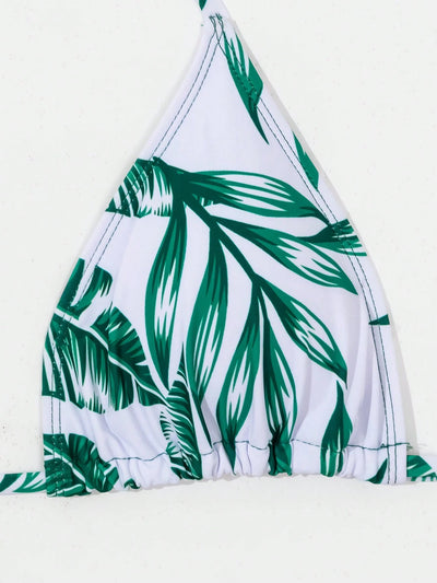 Women'S Summer Beach Tropical Plant Print Halter Neck Tie Bikini Set, with Cover-Up Top and Romper (3Pcs/Set), Random Print