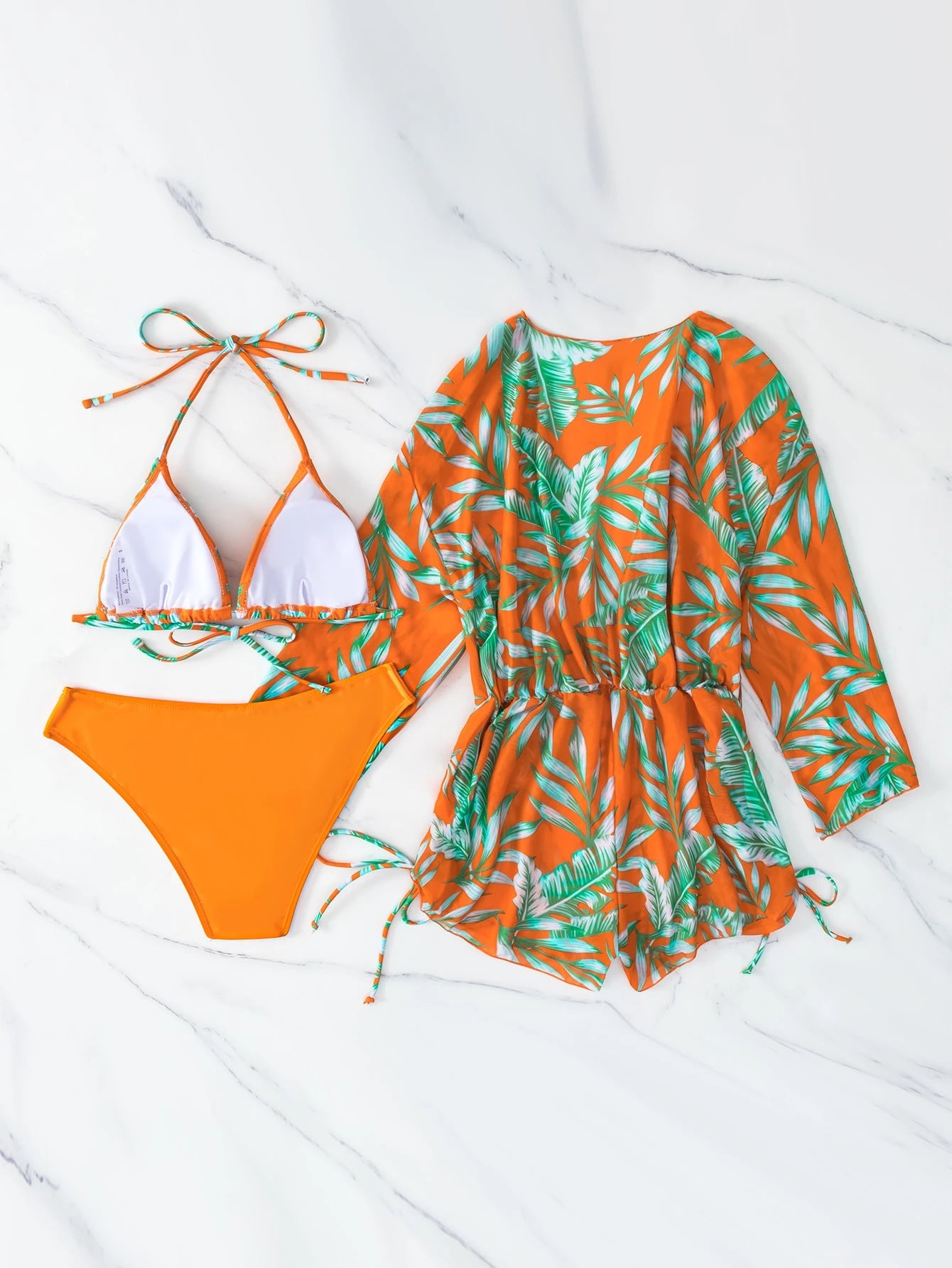 3Packs Random Tropical Print Halter Drawstring Side Summer Beach Bikini Set