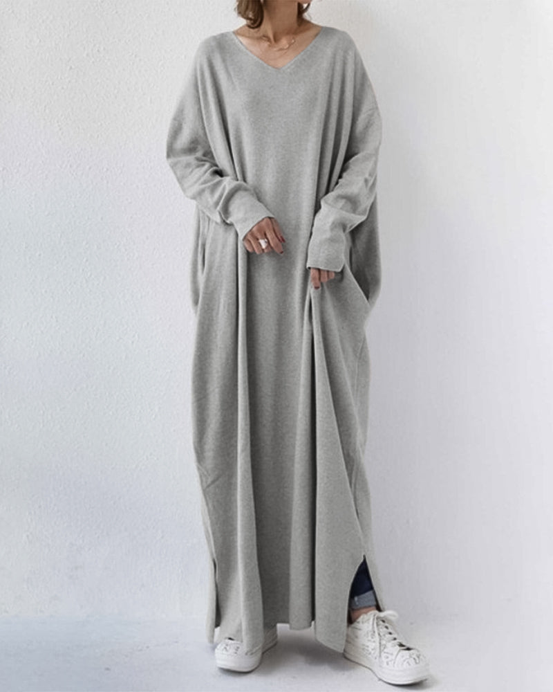 Bonita - Vestido Longo de Manga Longa com Decote em V na Moda