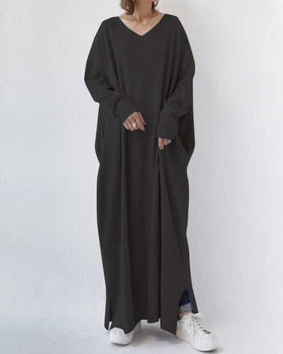 Bonita - Vestido Longo de Manga Longa com Decote em V na Moda