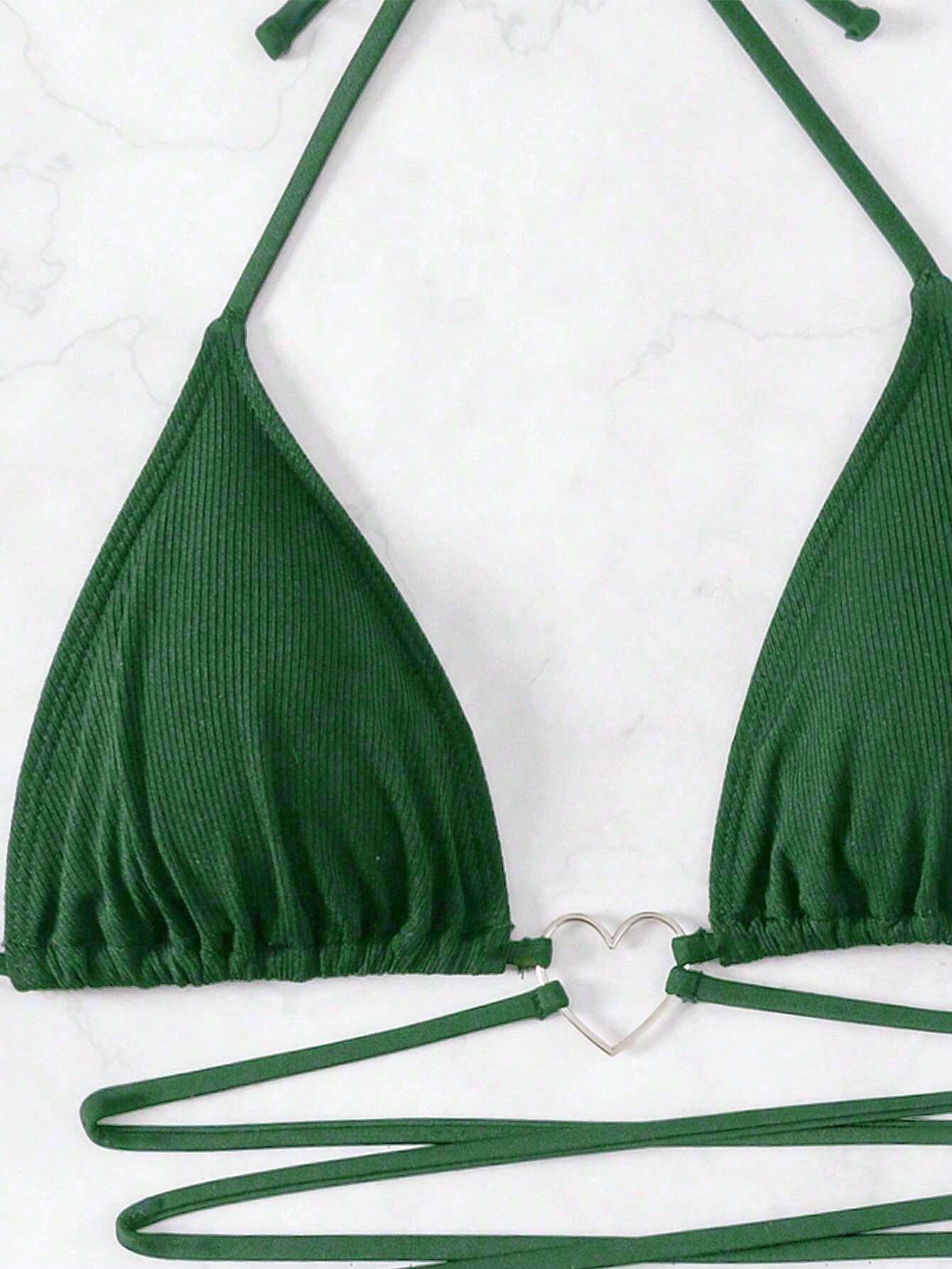 Swim Summer Beach Women'S Bikini Set with Heart-Shaped Buckle Connecting Cross Tie Design Halter Neck Carnival