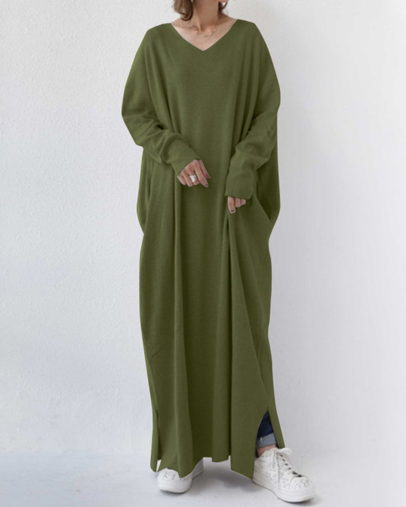 Bonita - Vestido Longo de Manga Longa com Decote em V na Moda