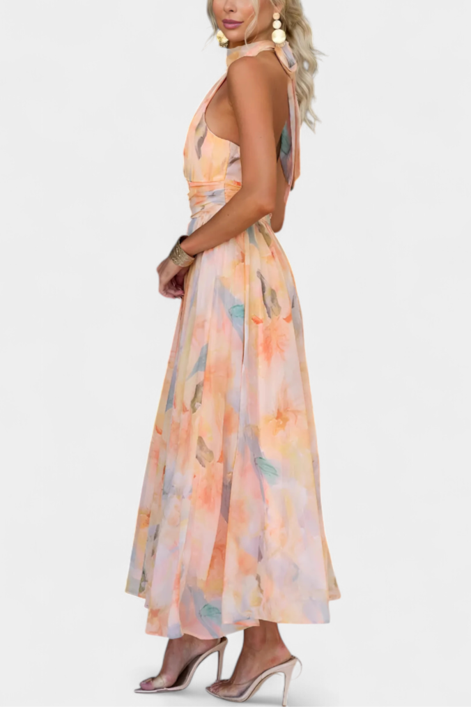 Alaia – Vestido com estampa aquarela e gola halter