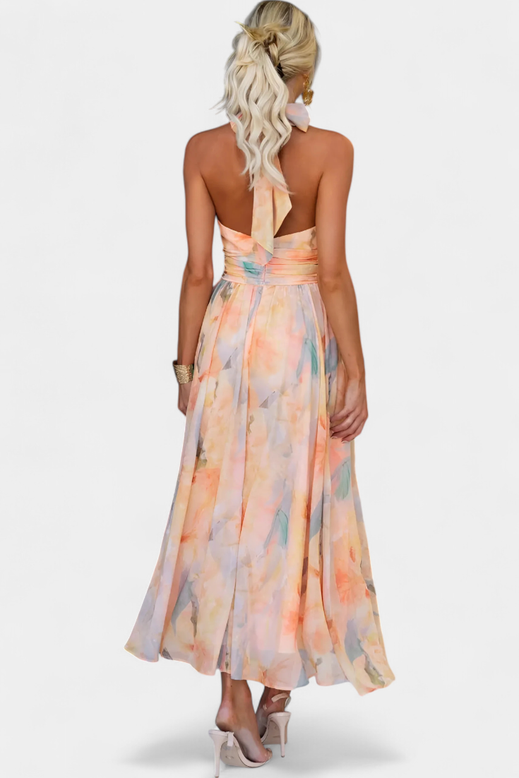 Alaia – Vestido com estampa aquarela e gola halter