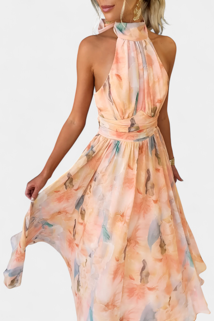 Alaia – Vestido com estampa aquarela e gola halter