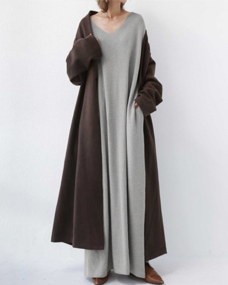 Bonita - Vestido Longo de Manga Longa com Decote em V na Moda