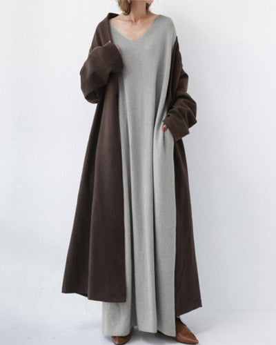 Bonita - Vestido Longo de Manga Longa com Decote em V na Moda