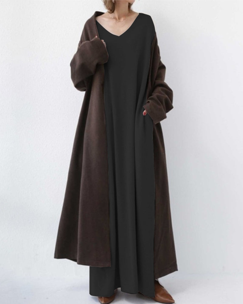Bonita - Vestido Longo de Manga Longa com Decote em V na Moda