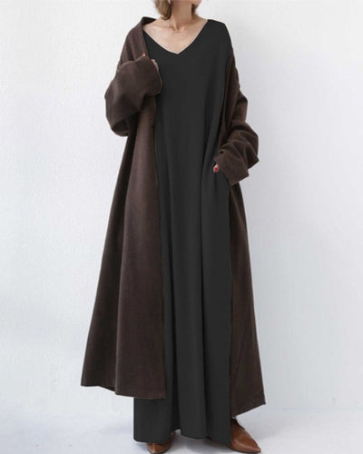 Bonita - Vestido Longo de Manga Longa com Decote em V na Moda