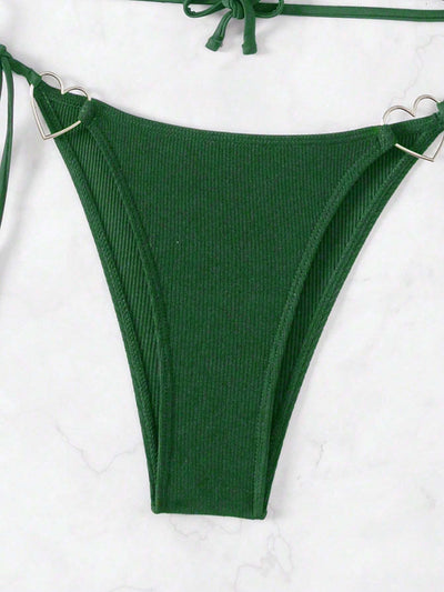 Swim Summer Beach Women'S Bikini Set with Heart-Shaped Buckle Connecting Cross Tie Design Halter Neck Carnival