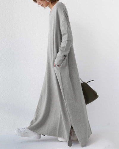 Bonita - Vestido Longo de Manga Longa com Decote em V na Moda