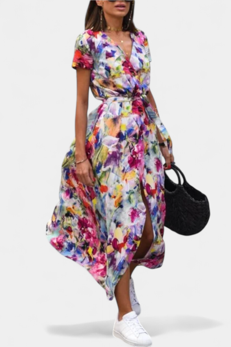Lilith – Vestido transpassado de verão com estampa elegante