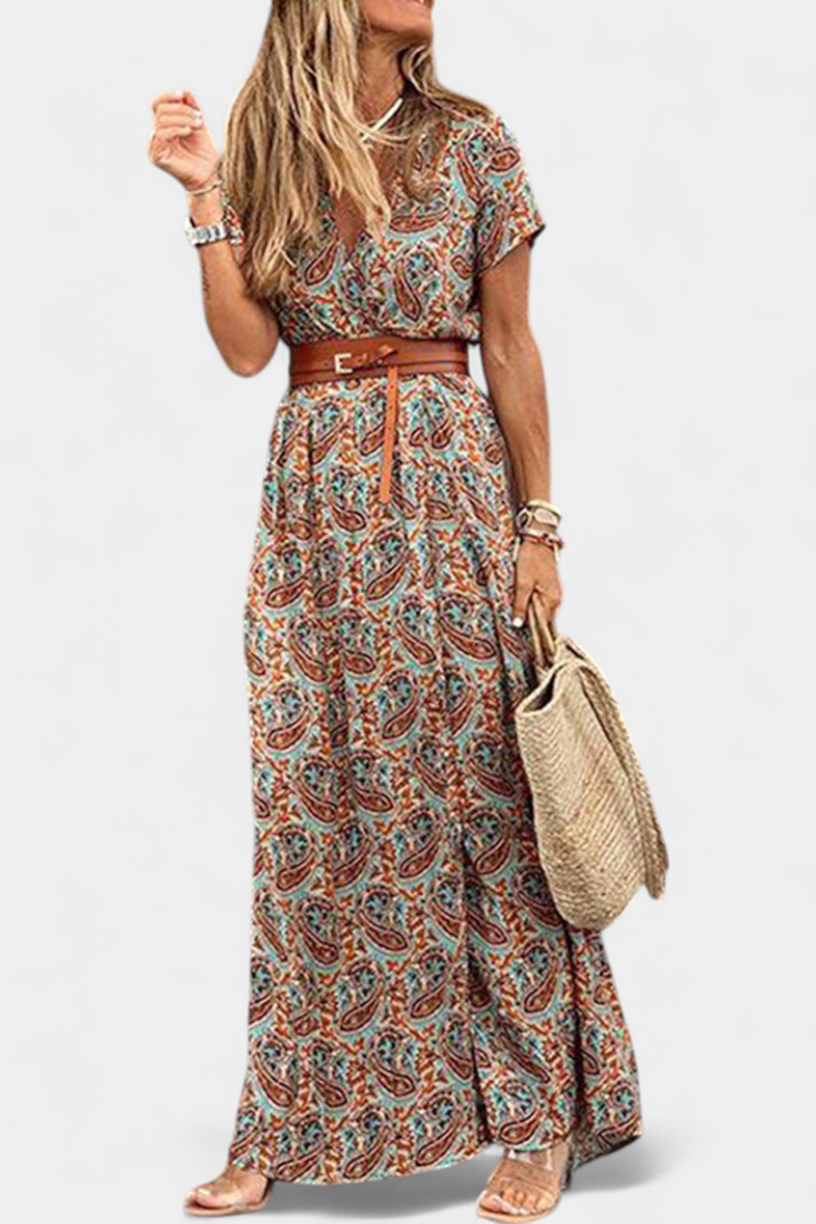 Anfisa – Vestido boho de verão com cinto e decote em V
