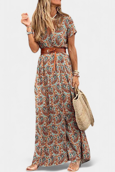 Anfisa – Vestido boho de verão com cinto e decote em V