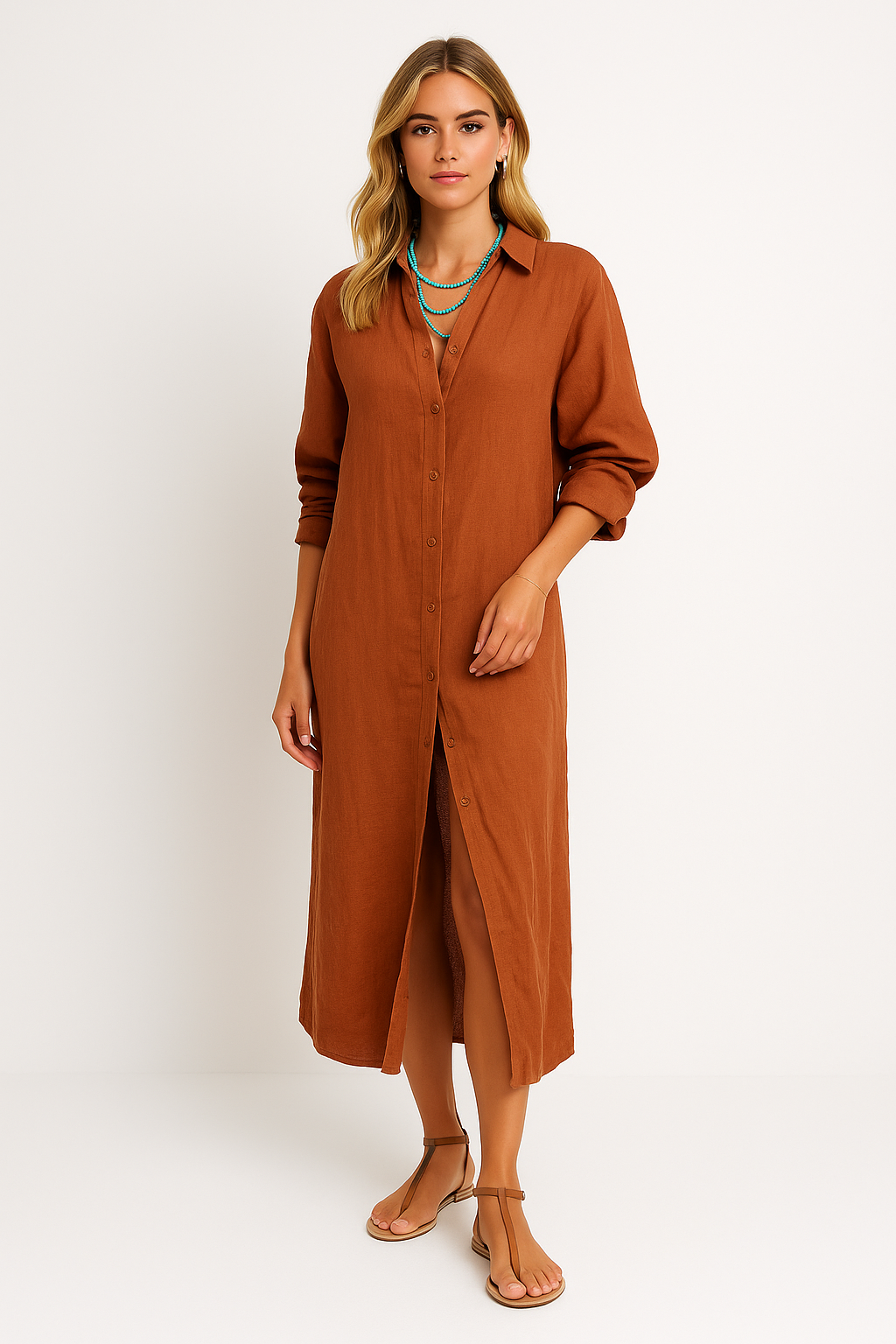 Mihaela – Vestido Longo com Botões
