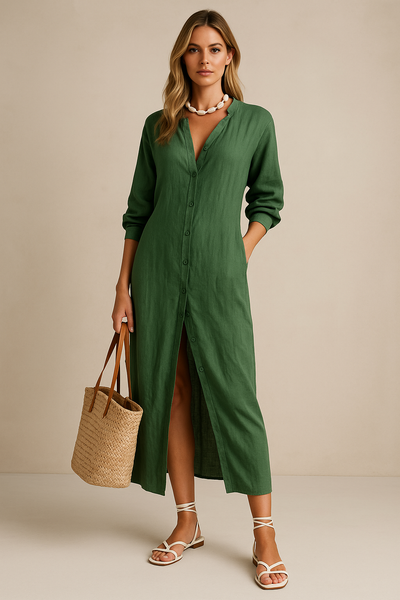 Mihaela – Vestido Longo com Botões