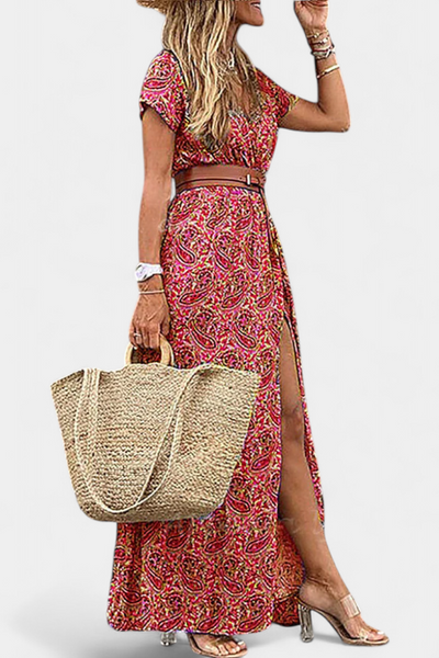 Anfisa – Vestido boho de verão com cinto e decote em V