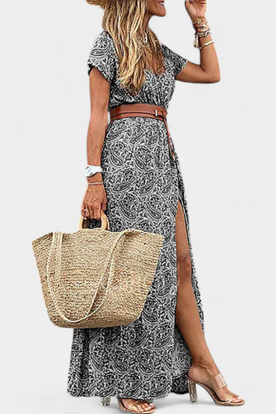 Anfisa – Vestido boho de verão com cinto e decote em V