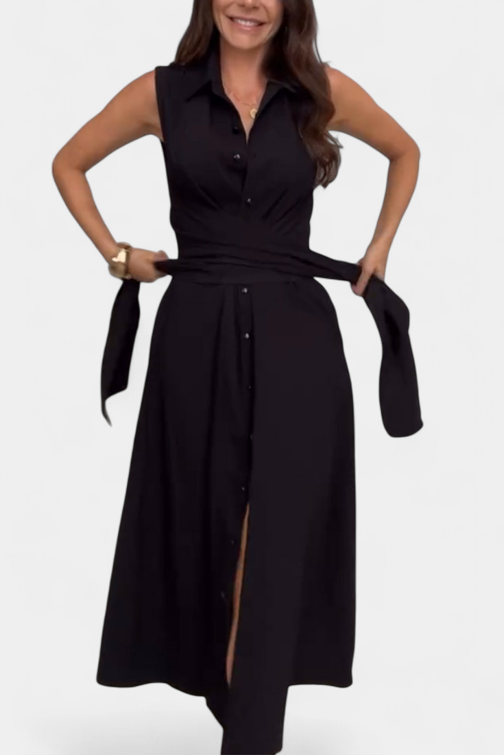 Meryl – Vestido chemise com botões e laço ajustável