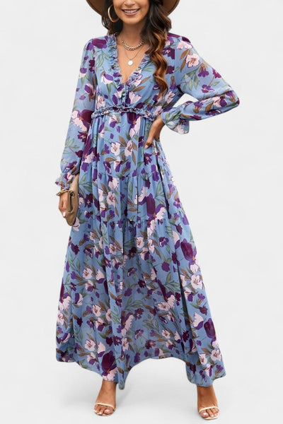 Keti – Vestido maxi floral com manga longa