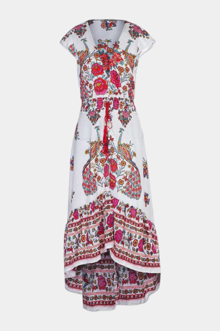Chiara vestido floral boho chic com cintura ajustável