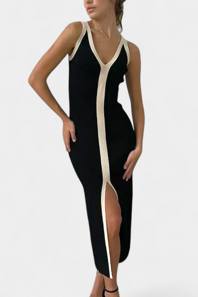 Brielle – Vestido sem mangas com decote em V e botões contrastantes