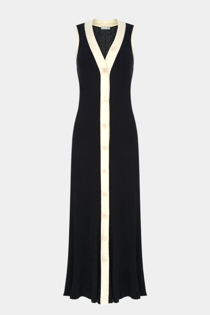 Brielle – Vestido sem mangas com decote em V e botões contrastantes