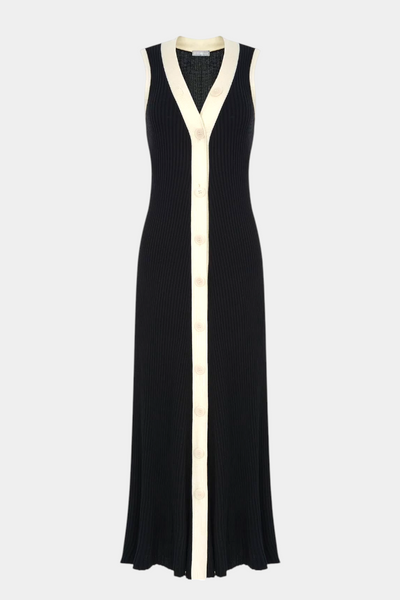 Brielle – Vestido sem mangas com decote em V e botões contrastantes