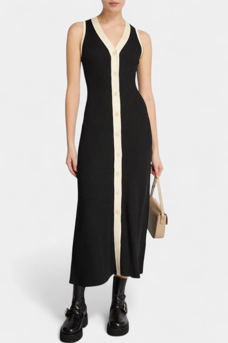 Brielle – Vestido sem mangas com decote em V e botões contrastantes