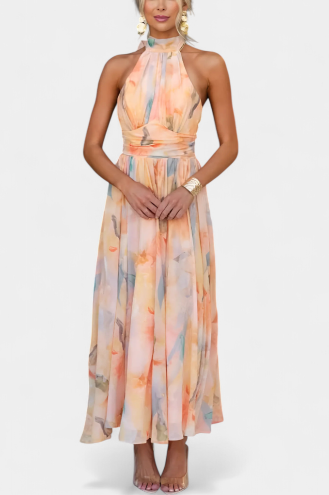 Alaia – Vestido com estampa aquarela e gola halter