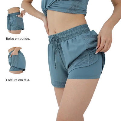 BravioBrasil | Shorts Feminino Yoga com Cós Ajustável e Bolsos em Tela