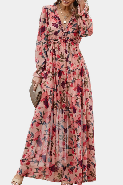 Keti – Vestido maxi floral com manga longa
