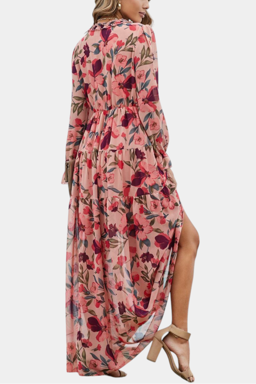 Keti – Vestido maxi floral com manga longa