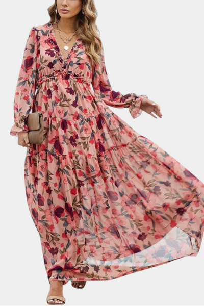 Keti – Vestido maxi floral com manga longa