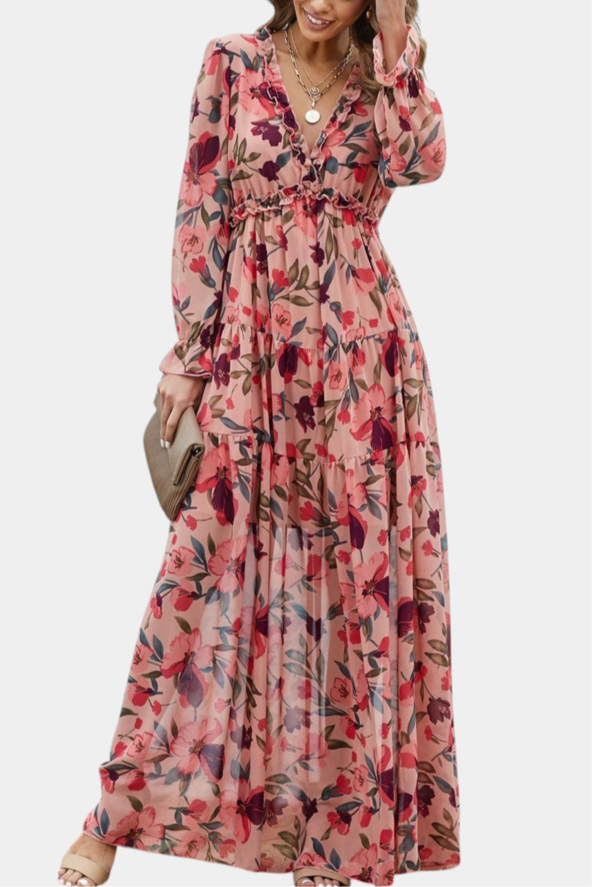Keti – Vestido maxi floral com manga longa