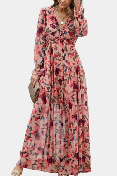 Keti – Vestido maxi floral com manga longa