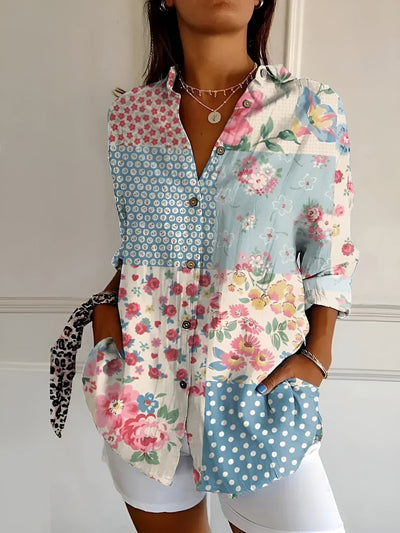 Brenda – Blusa Casual com Flores e Ondas