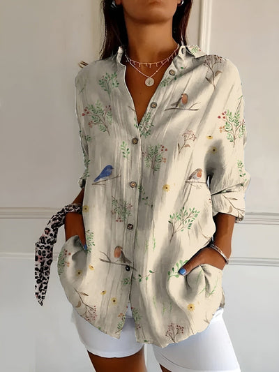 Brenda – Blusa Casual com Flores e Ondas