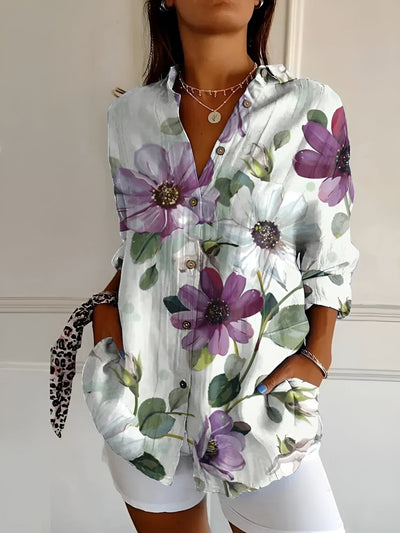 Brenda – Blusa Casual com Flores e Ondas