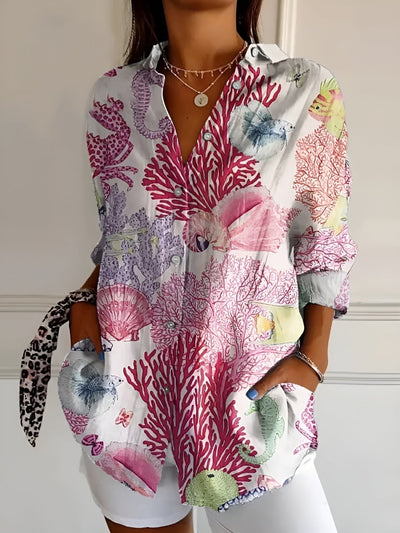 Brenda – Blusa Casual com Flores e Ondas