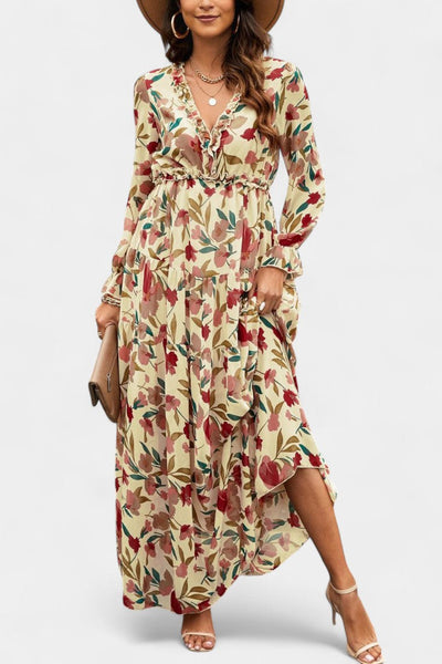 Keti – Vestido maxi floral com manga longa