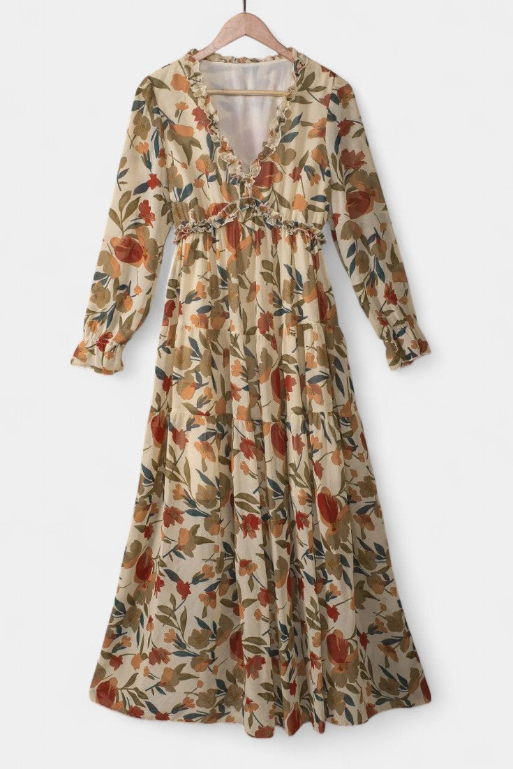 Keti – Vestido maxi floral com manga longa