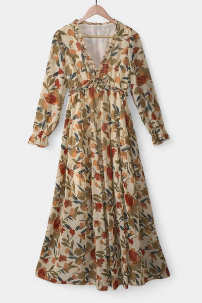 Keti – Vestido maxi floral com manga longa
